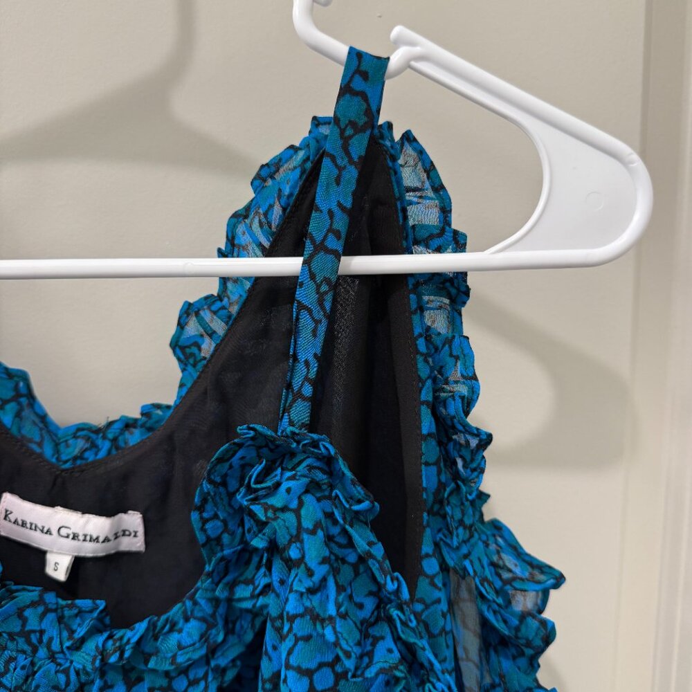 Karina Grimaldi Blue Patterned Cold Shoulder Blou… - image 7